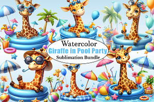 Funny Giraffe in Pool Party Clipart, a Graphic by CitraGraphics