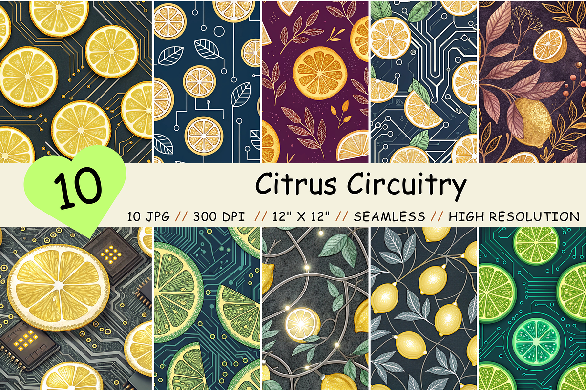 Citrus Circuitry Digital Paper, a Pattern Graphic by FloridPrintables (Photo 1 of 6)