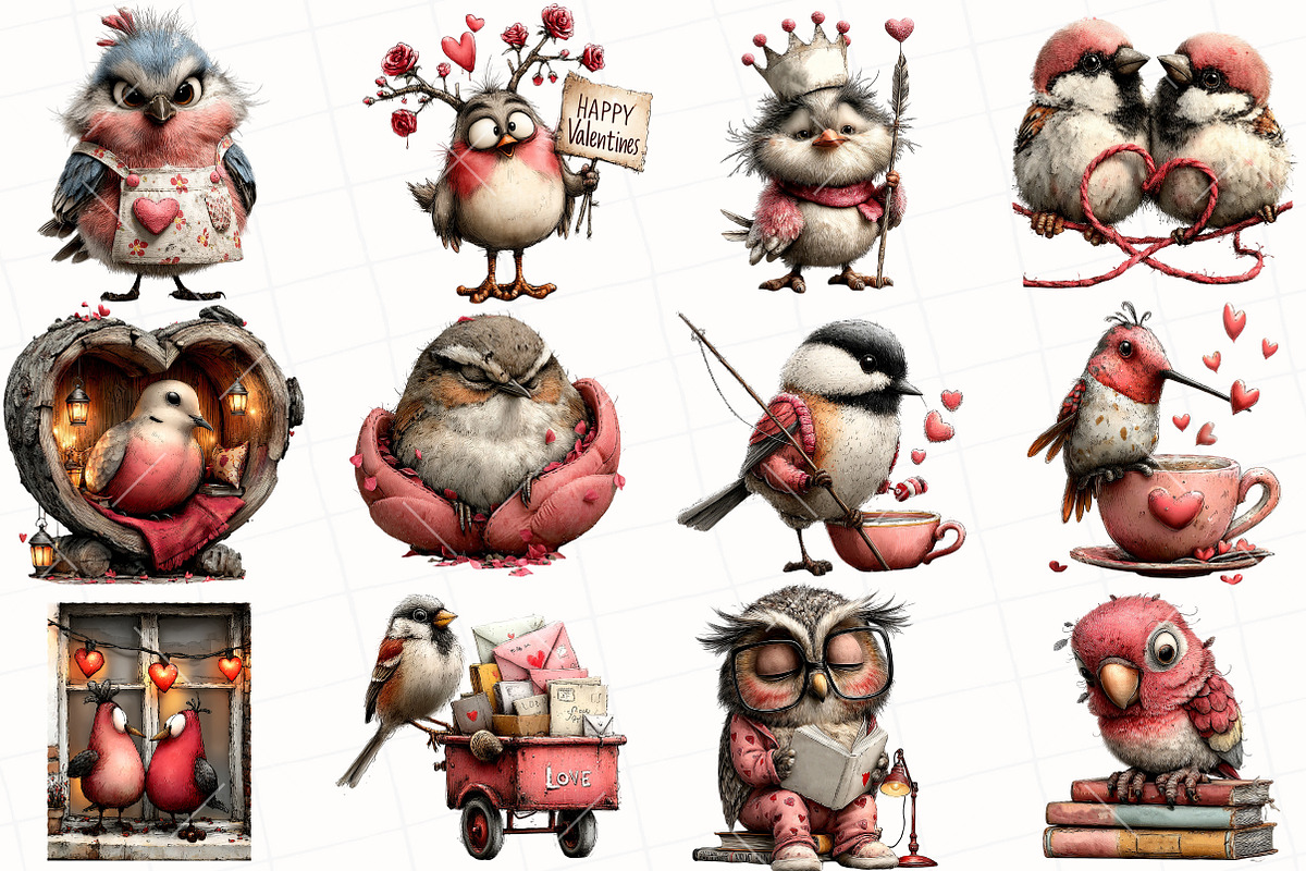 Quirky Valentine Birds Clipart, an Illustration by OK Design (Photo 3 of 6)