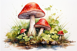 Vibrant Mushroom Flowers Watercolor