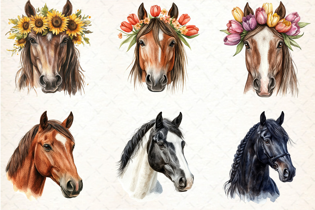 Watercolor Horse Face Sublimation, an Animal Illustration by DreamCafeArt (Photo 4 of 4)