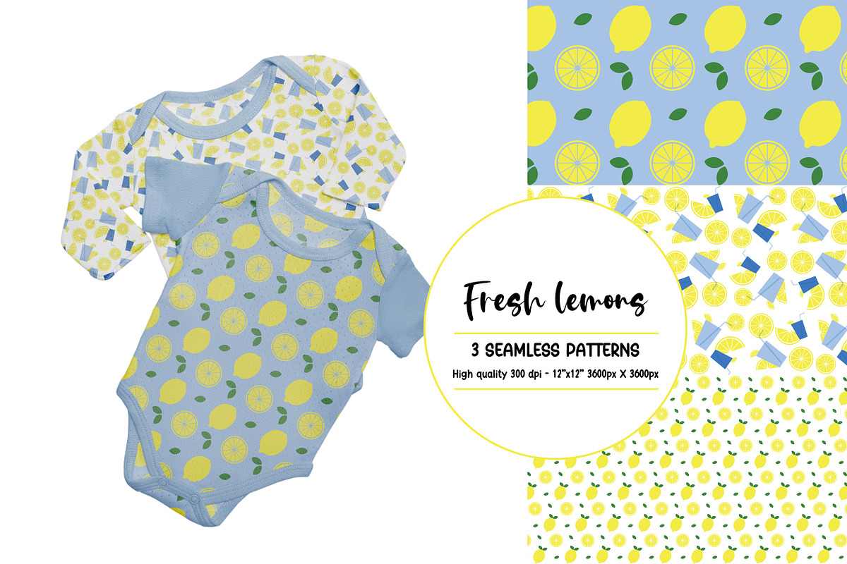Digital Paper Pack Fresh Lemons, a Pattern Graphic by Akwadesign (Photo 1 of 7)