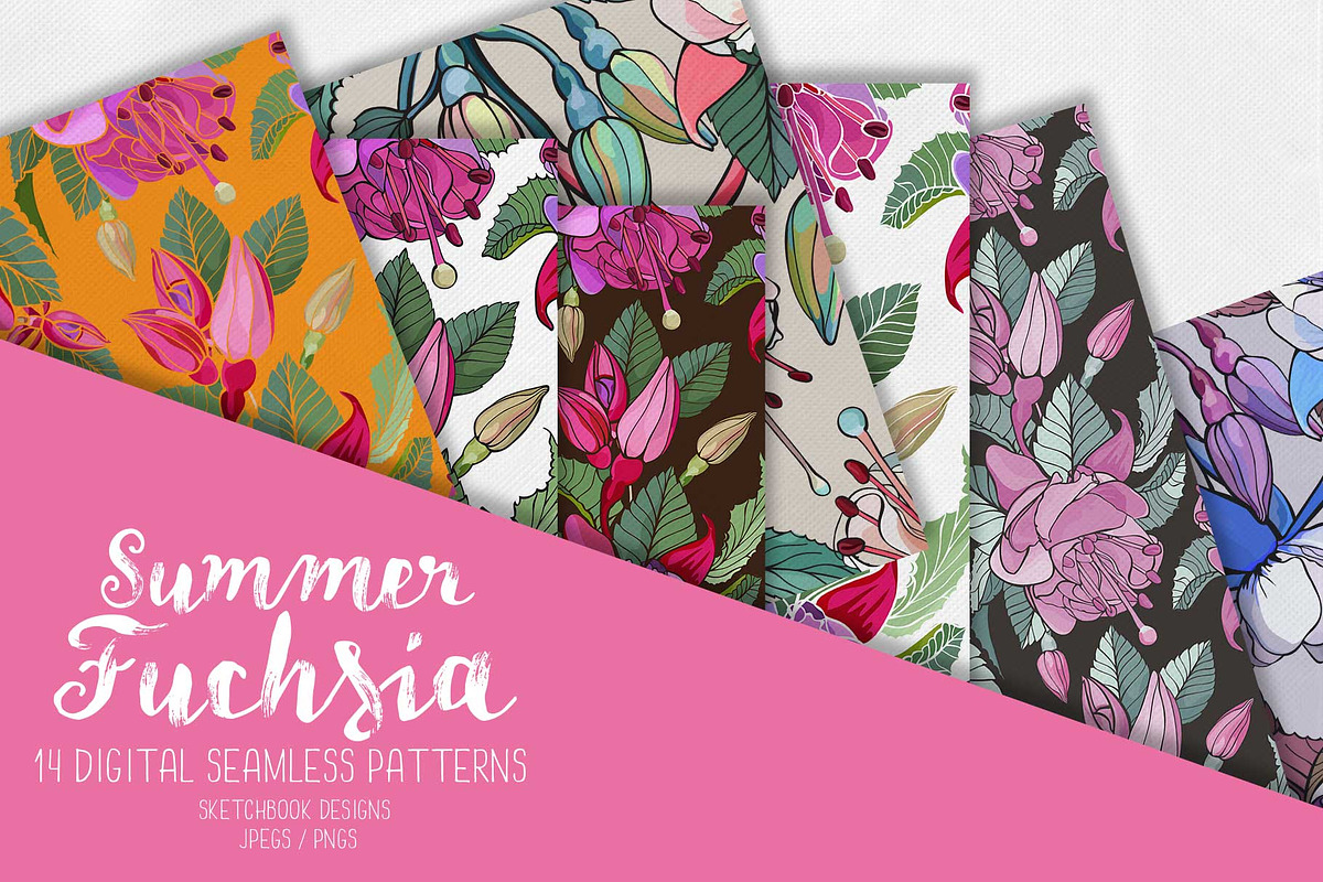 Summer Fuchsia Seamless Pattern Set, a Pattern Graphic by Sketchbook Designs (Photo 8 of 10)