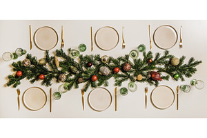 Flat-lay of Christmas table setting