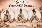 Girl with Coffee Cross Stitch PDF, a Templates & Theme by LeCoqDesign (Thumbnail 1 of 6)