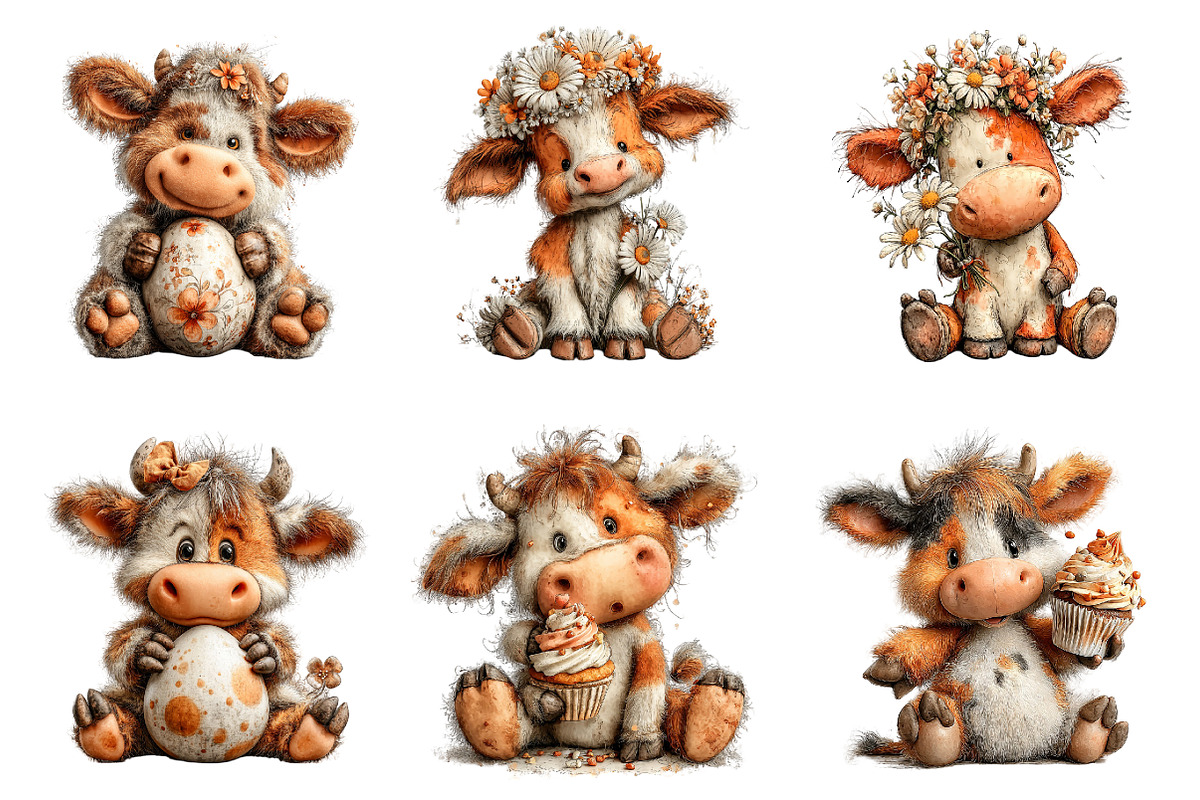Whimsical easter highland cow clipar, an Illustration by SinaCreation (Photo 3 of 11)