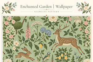 Enchanted Garden Seamless Wallpaper, a Wallpaper Graphic by by creative paper