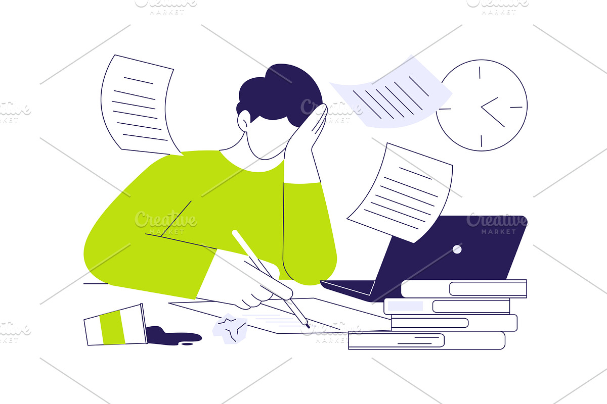 Study too much isolated cartoon, an Education Illustration by Visual Generation