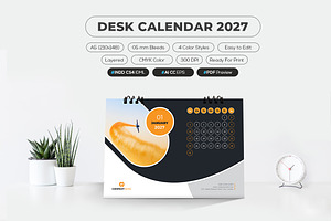 Desk Calendar 2027 Printable, a Stationery Template by MstArtwork