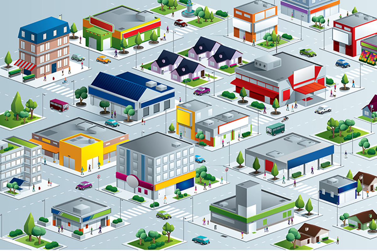 Vector  Isometric City neighborhood, a Person Illustration by Andres Moncayo (Photo 1 of 2)