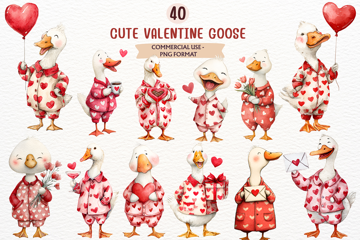 Watercolor Valentine Goose Clipart, an Animal Illustration by SugarCloudStudioArt (Photo 1 of 7)