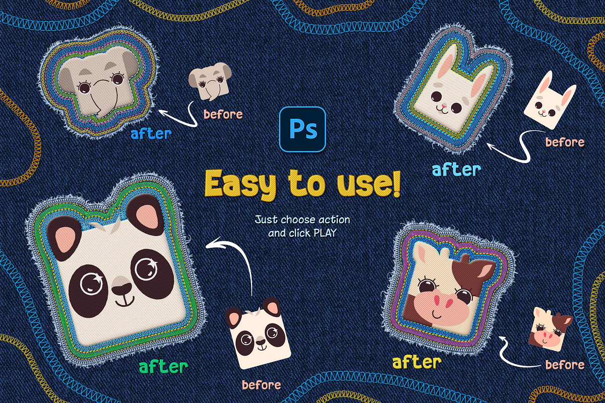 Embroidery Sticker Photoshop Action, an Action Add-On by Andrew Skoch Design (Photo 4 of 6)
