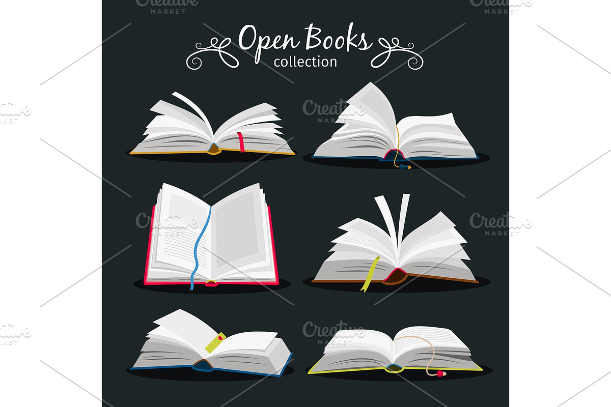 Open books. New open book set with bookmark between pages for ...