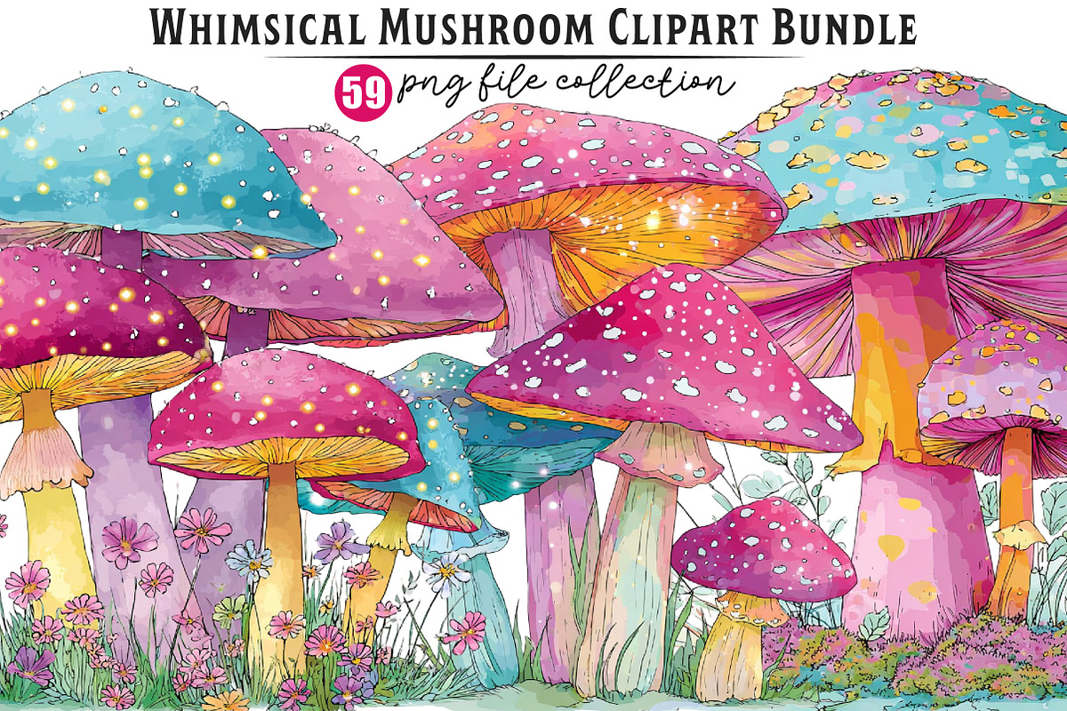 Whimsical Spring Mushroom Clipart, an Illustration by Dream Creation (Photo 1 of 7)