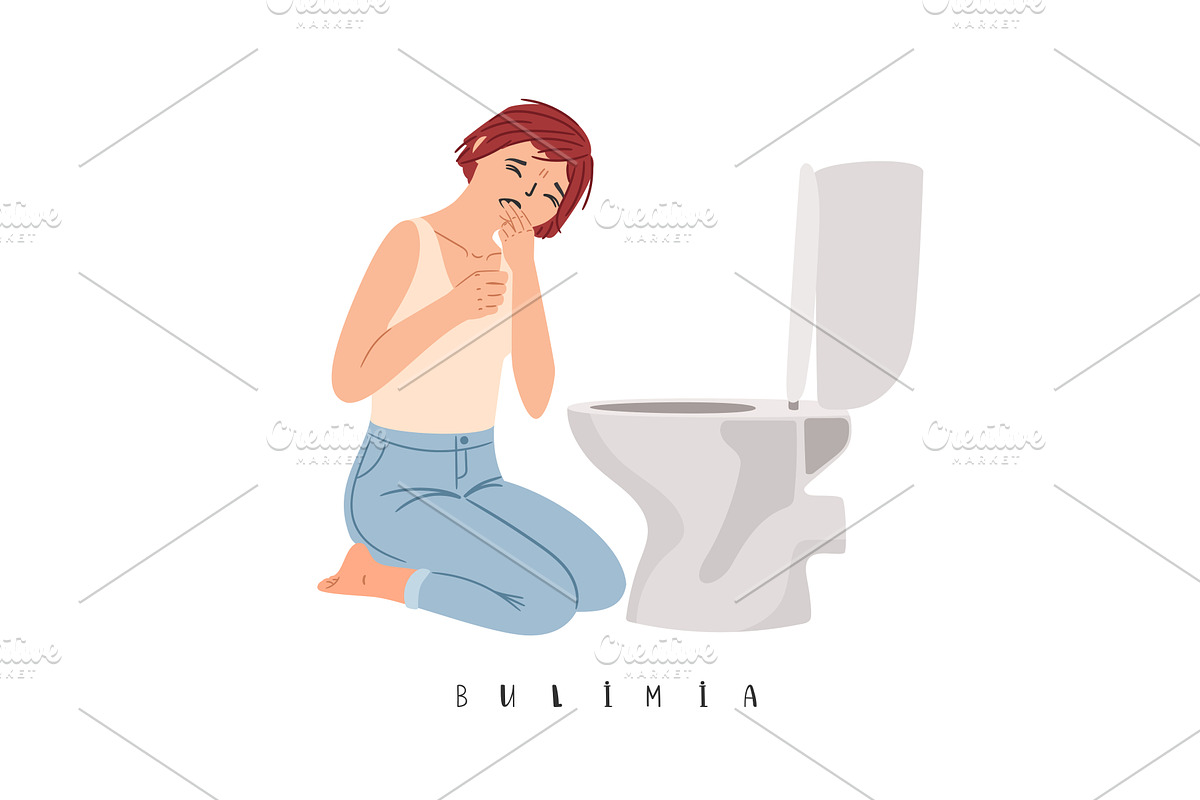Woman suffering from bulimia makes, a Food Illustration by Stock-Smart-Start