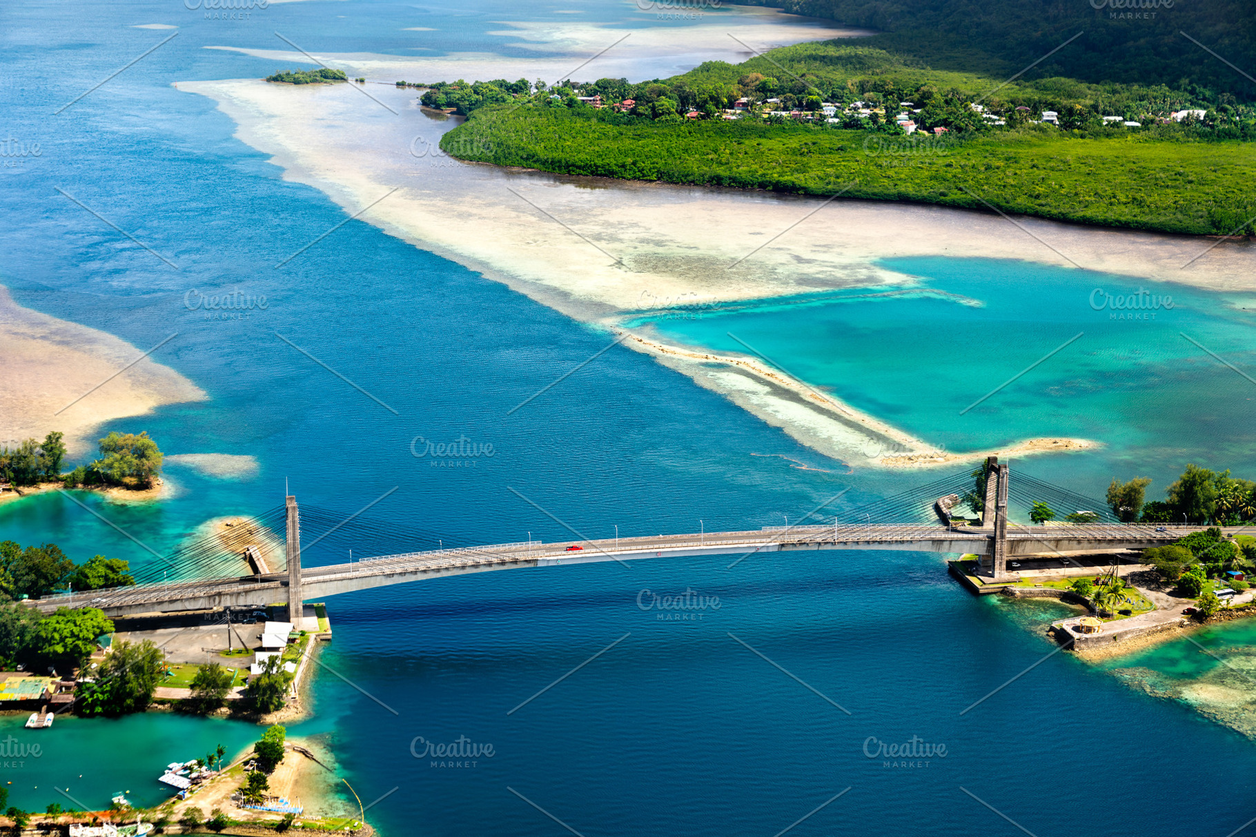 Aerial view of Koror - Babeldaob Japan - Palau Friendship Bridge in Palau, Micr, an Architecture Photo by Leonid Andronov
