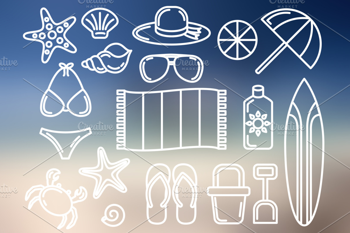 Beach Set Outlined & Colored preview 4