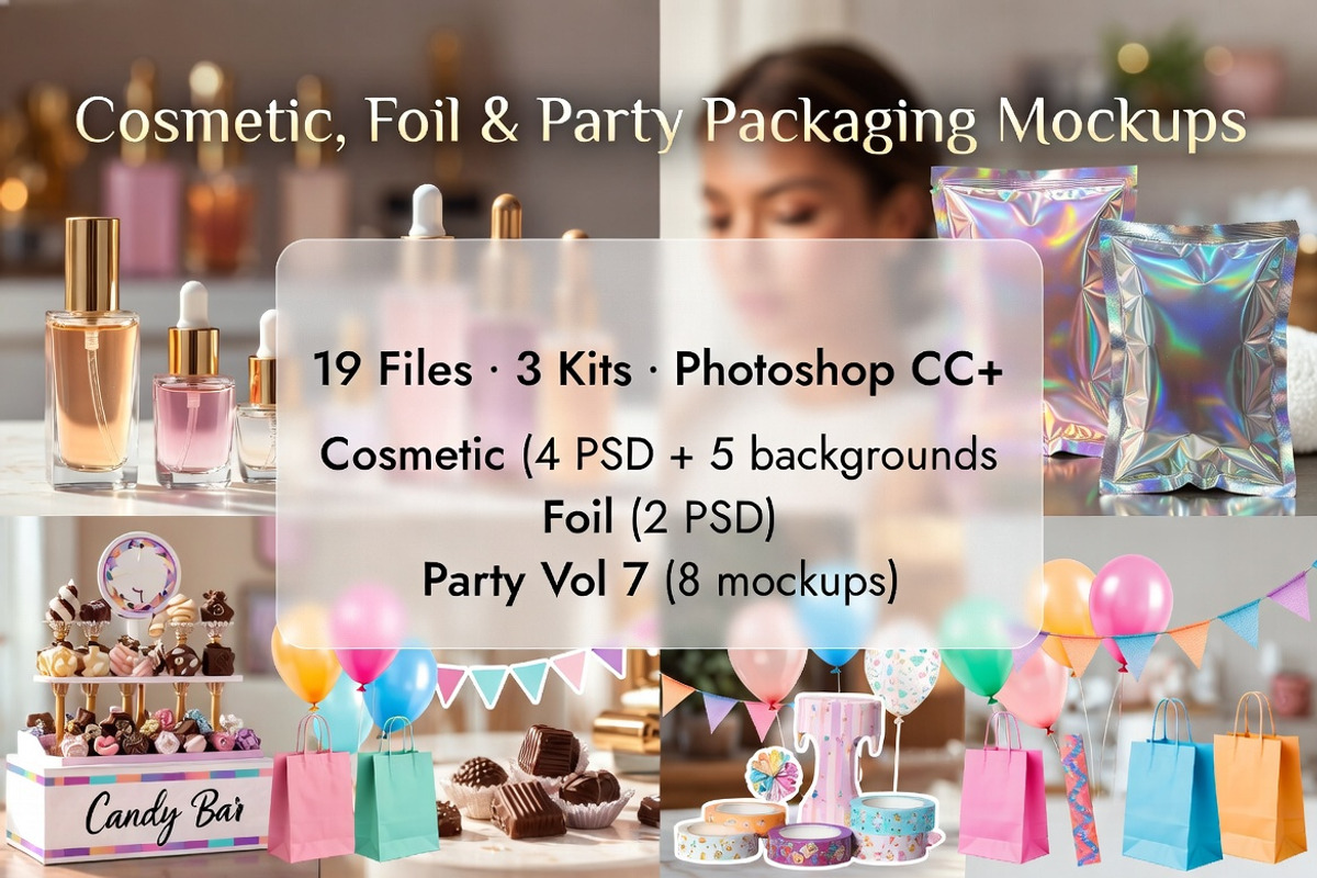 Cosmetic Foil Party Packaging Mockup, a Packaging Mockup by Dreamanart (Photo 1 of 3)