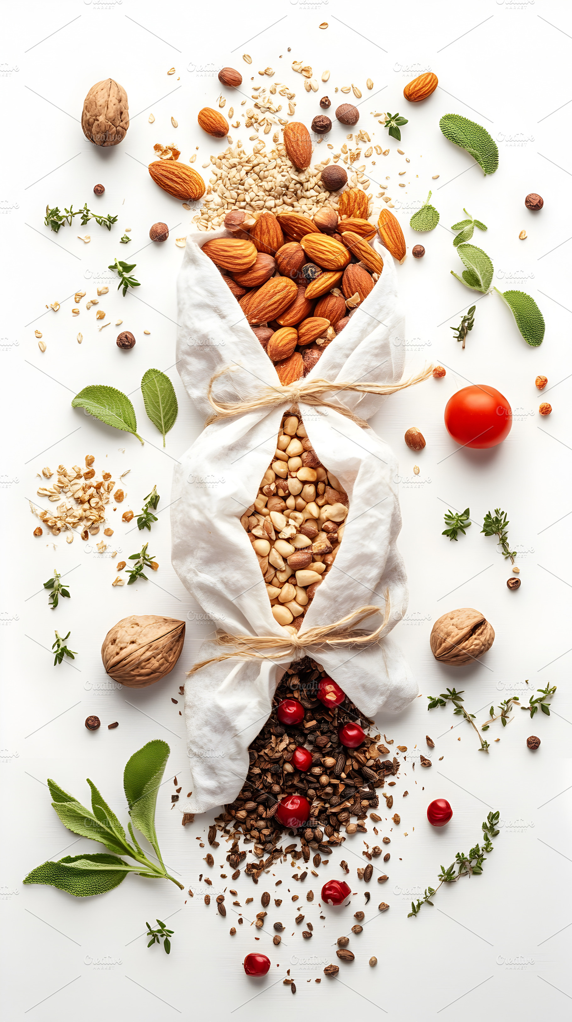 Mixed nuts and seeds in cloth pouche, a Food & Drink Photo by Photostock