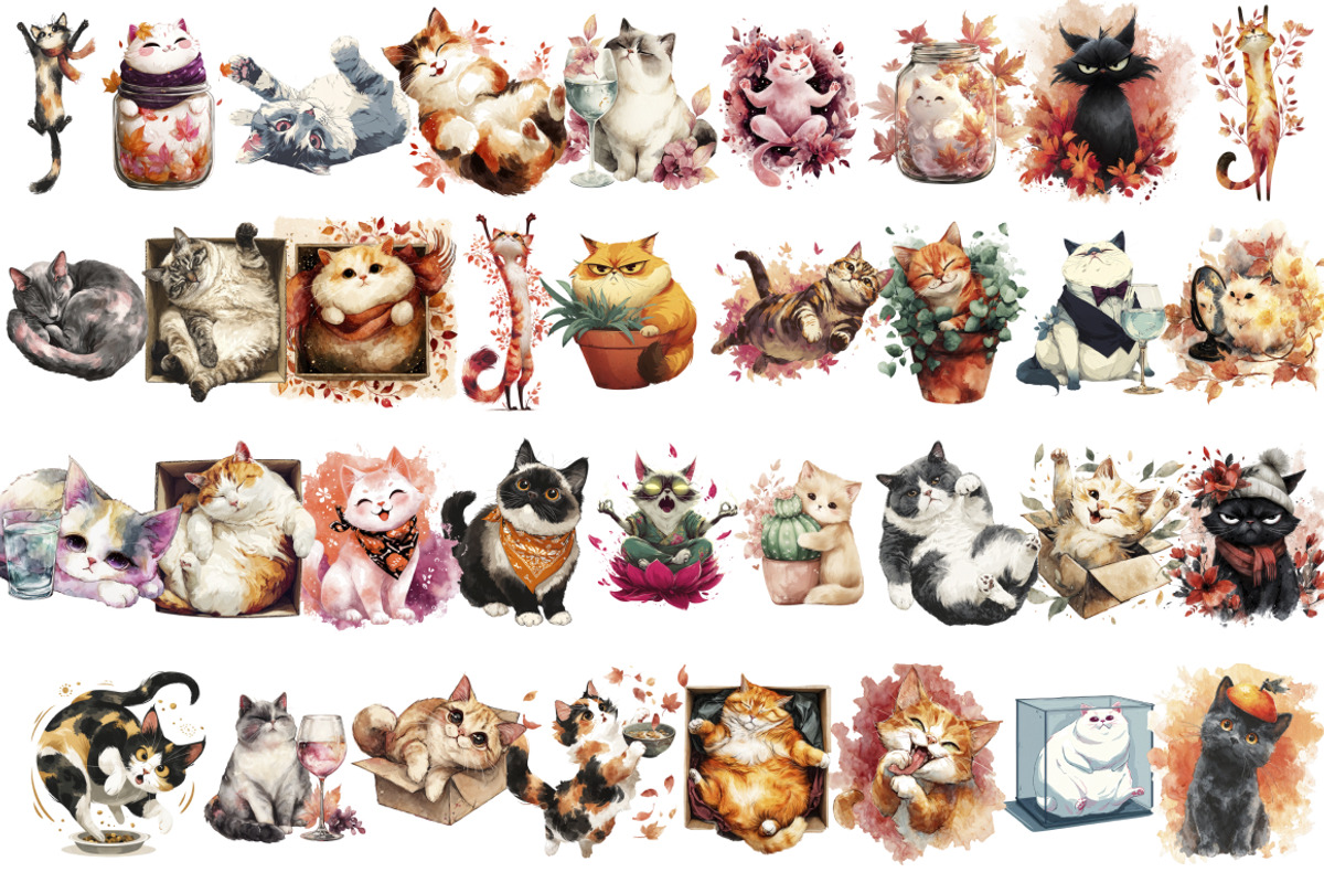 Watercolor Autumn Cat Clipart Bundle, an Animal Illustration by InkyQueenArt (Photo 4 of 5)