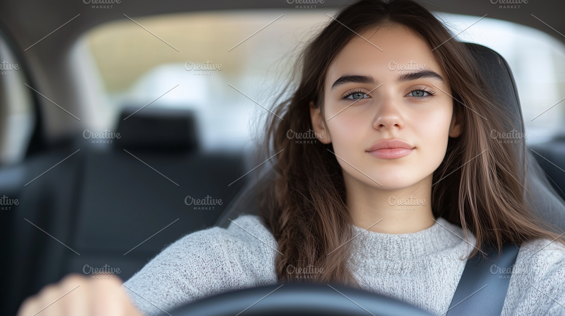 Young woman driving a car, a Transportation Photo by MistyDay