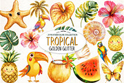 Tropical Clip Art Golden Glitter, an Illustration by Watercolor design (Thumbnail 1 of 4)