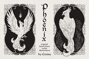 Phoenix hand-drawn vector arts, an Animal Illustration by Croisy