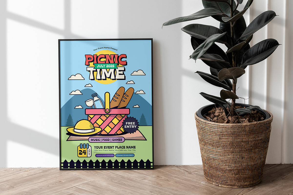 Retro Picnic Time Flyer Template, a Flyer Template by Tiptop Graphic (Photo 2 of 5)