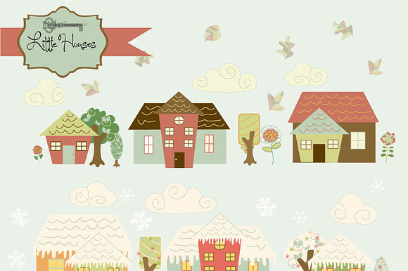 Little Houses clipart and paper set preview 2