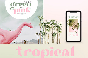 Tropical Floral Retro Set Green Pink