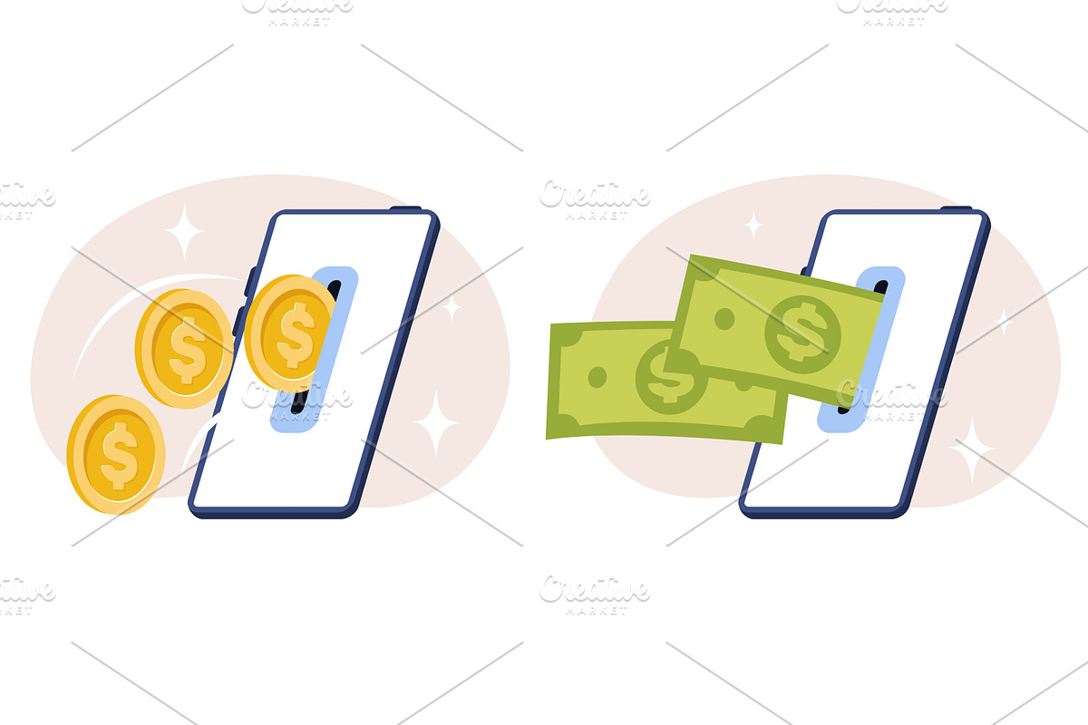 Online payment. Gold coins and cash, a Finance Illustration by Vectorbuum