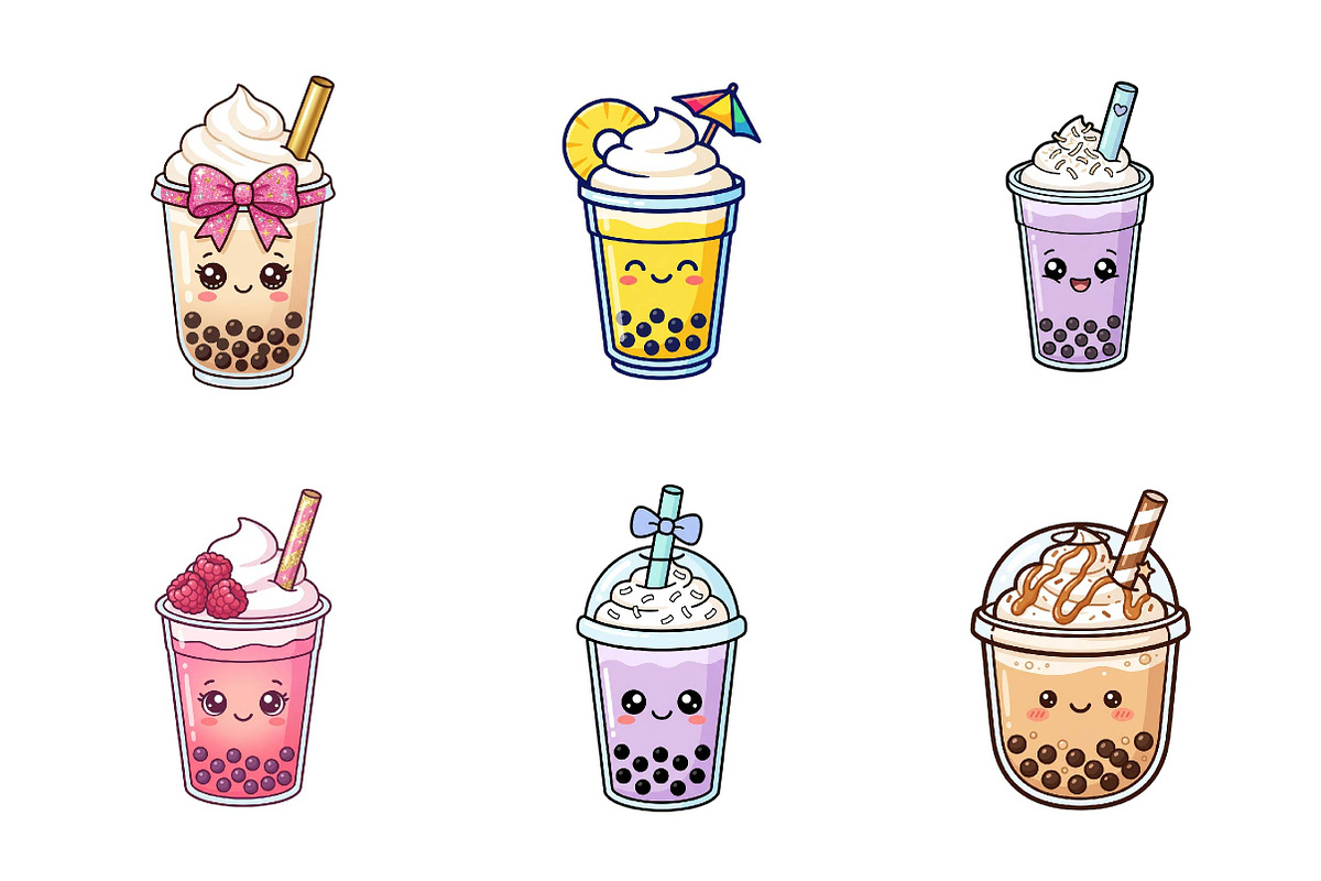 Cute Bubble Tea Clipart Bundle, a Food Illustration by fashionaddict (Photo 2 of 3)