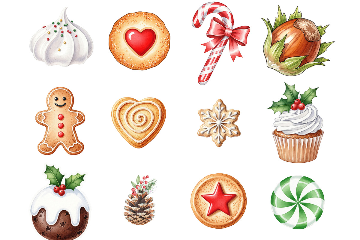 Christmas Sweets Watercolor Clipart, an Illustration by SinaCreation (Photo 2 of 7)
