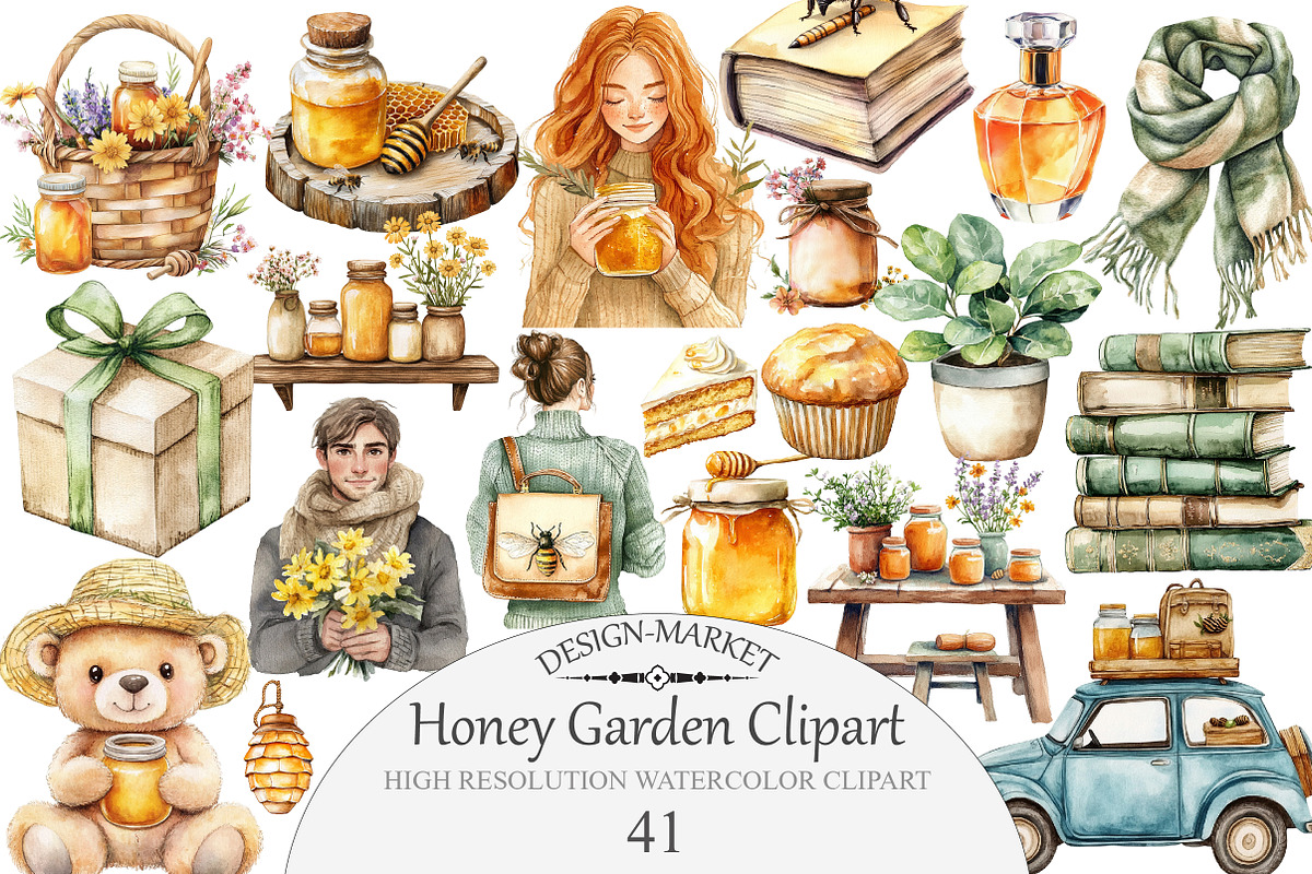Watercolor Honey Garden Clipart, an Illustration by Design Market (Photo 1 of 5)