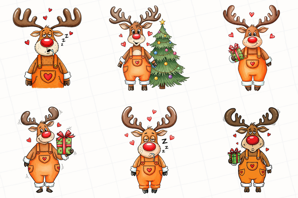 Quirky Christmas Reindeer Clipart, an Illustration by OK Design (Photo 2 of 5)