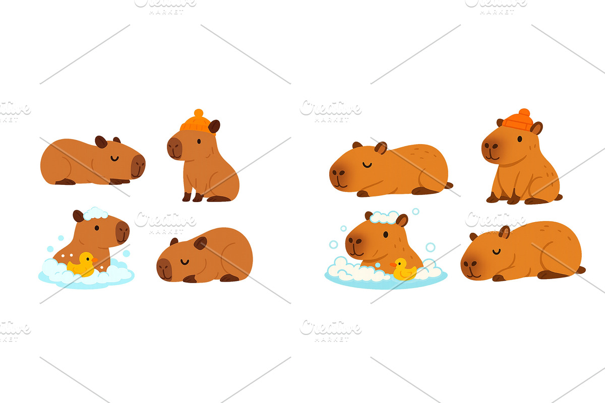 Playful capybaras enjoying winter, an Animal Illustration by ZinetroN