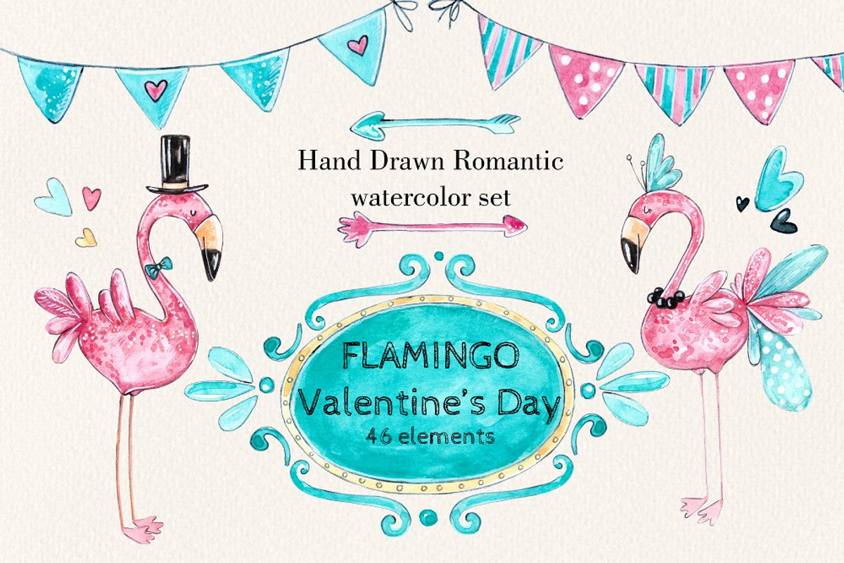 Flamingo Romantic set +4 frames, a Decorative Illustration by Kristina Crocus (Photo 1 of 5)
