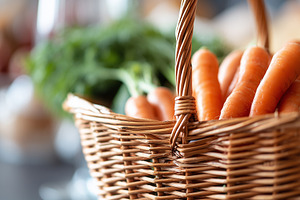 Wicker basket filled with carrots, a Food & Drink Photo by MistyDay