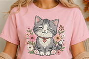 Cute Floral Cat PNG, an Object Illustration by DreamCafeArt (Thumbnail 5 of 6)