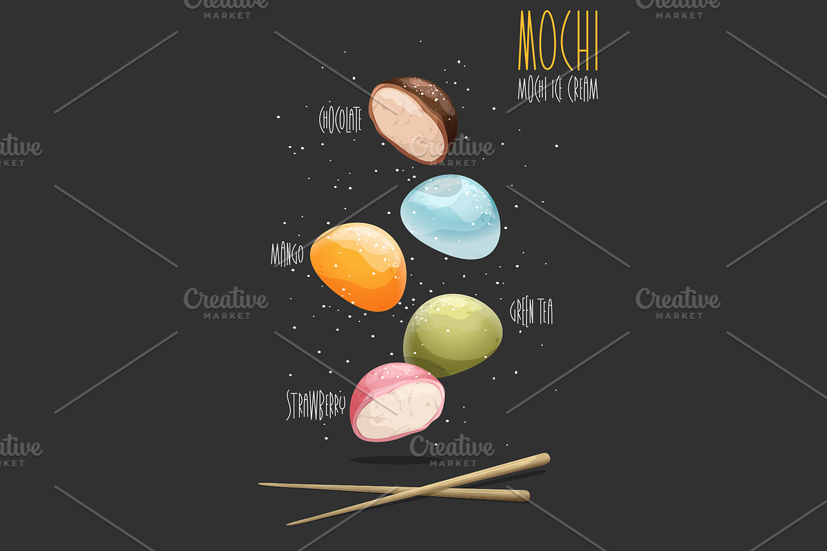 Mochi. Vector illustration, a Food Illustration by AKOMIX (Photo 1 of 2)