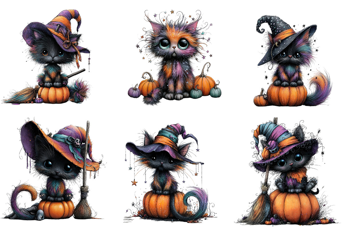 Whimsical black cat Clipart, an Illustration by CreationArt (Photo 2 of 5)