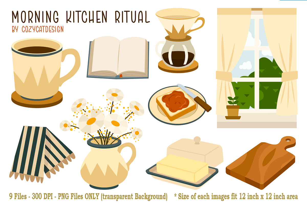 Morning Kitchen Ritual Clipart, an Object Illustration by Cozy Cat Design (Photo 1 of 3)