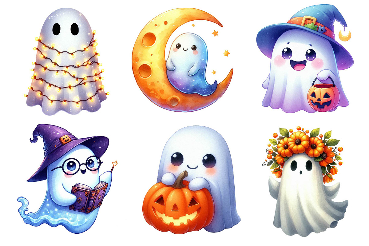 Cute Halloween Ghost Clipart PNG, an Illustration by Dream Creation (Photo 3 of 6)