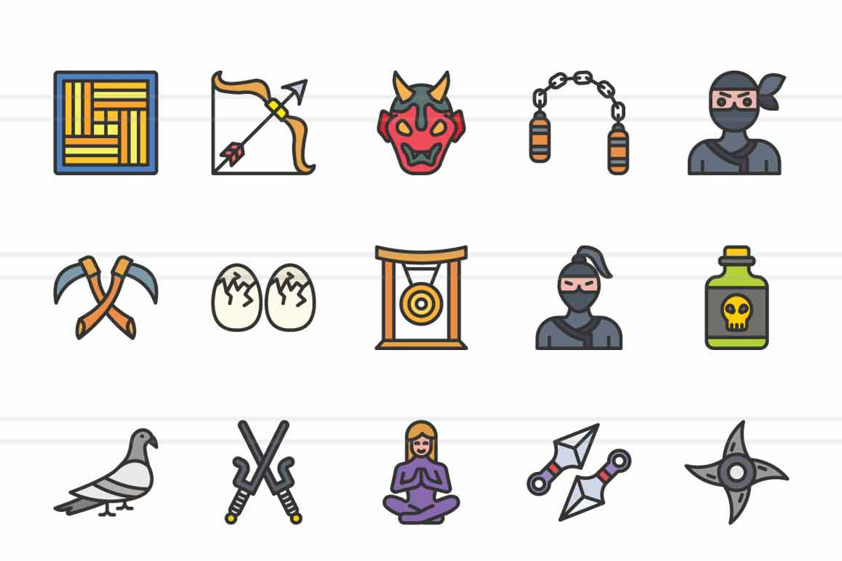 45 Ninja Filled Line Icons, an Icon by IconBunny (Photo 2 of 2)