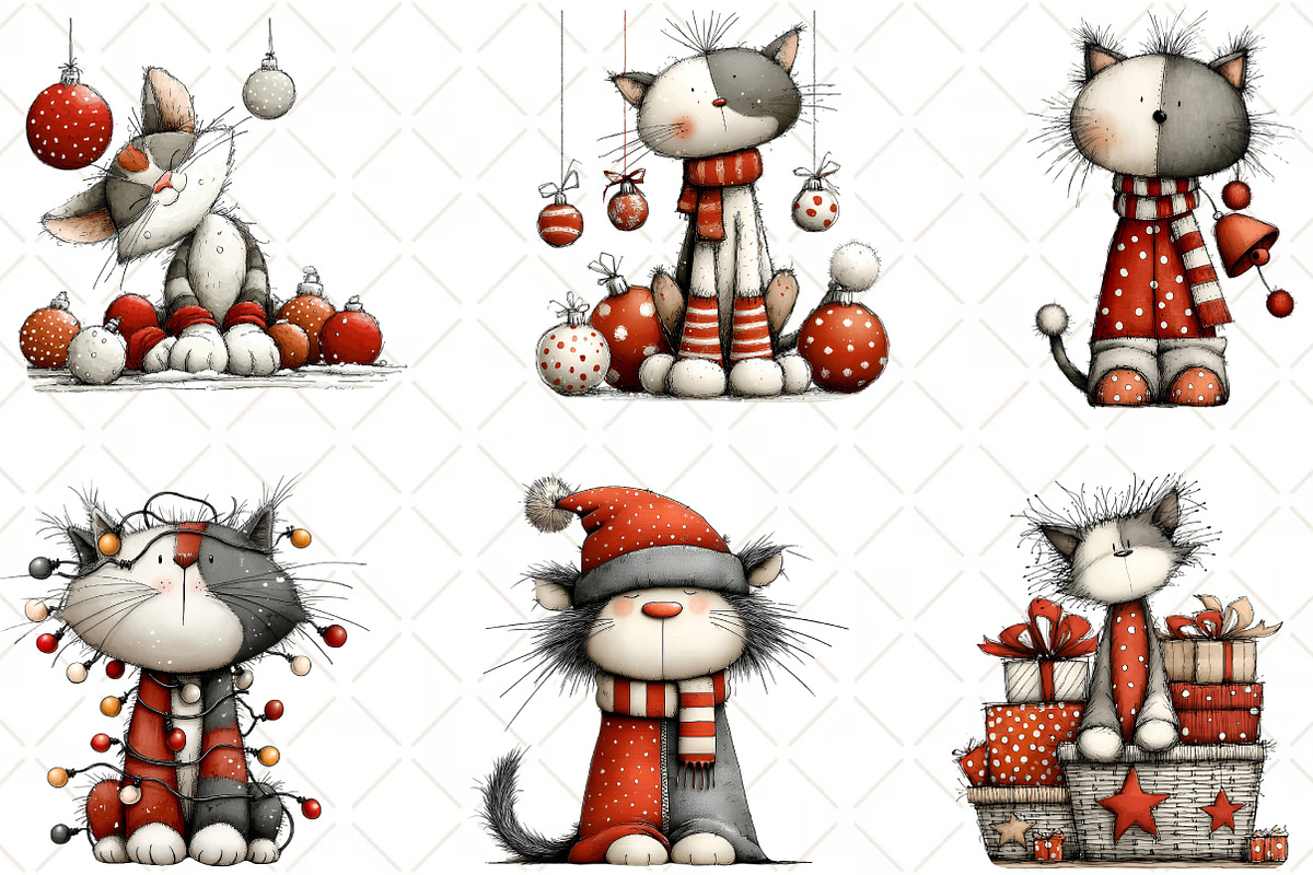 Christmas Cat Clipart, an Illustration by Black Bird Studio (Photo 4 of 6)