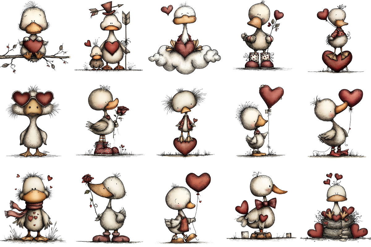 Whimsical Valentine Duck Clipart, an Illustration by designcity5 (Photo 2 of 5)