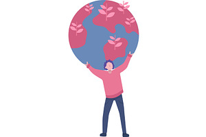 Vector man holding earth globe flat, a Person Illustration by vectorpointstudio