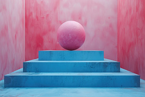 Pink Sphere on Blue Product Podium in Minimal Studio Interior, a Background Photo by José Manuel Gelpi