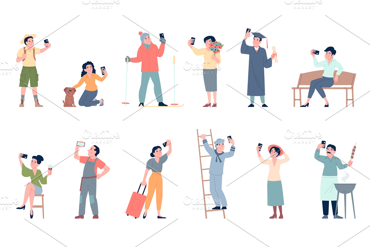 People doing selfie on smartphones, a Person Illustration by LadadikArt