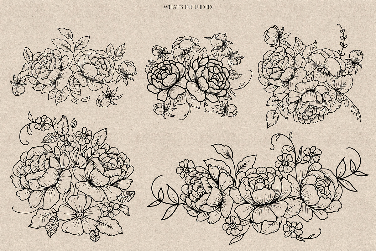 Vintage Flowers Procreate Stamps, a Brush Add-On by Dervik Art Store